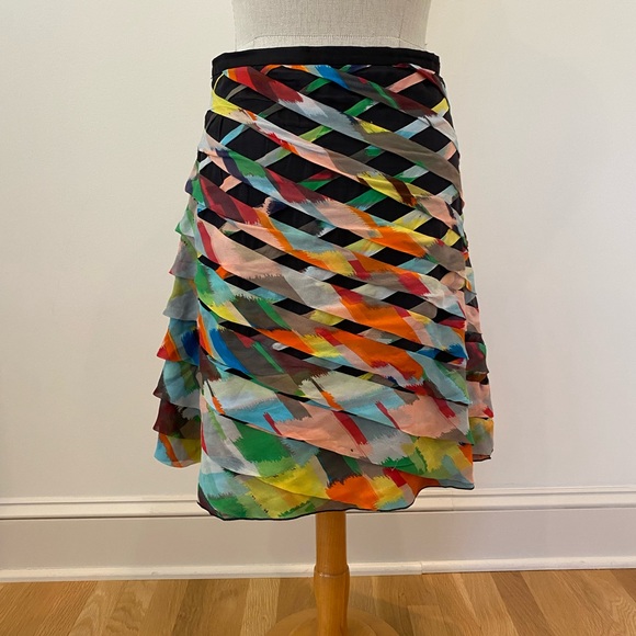 Cori 100% Silk Skirt Black with Bright Woven Silk Strips W Ruffle - Picture 7 of 16